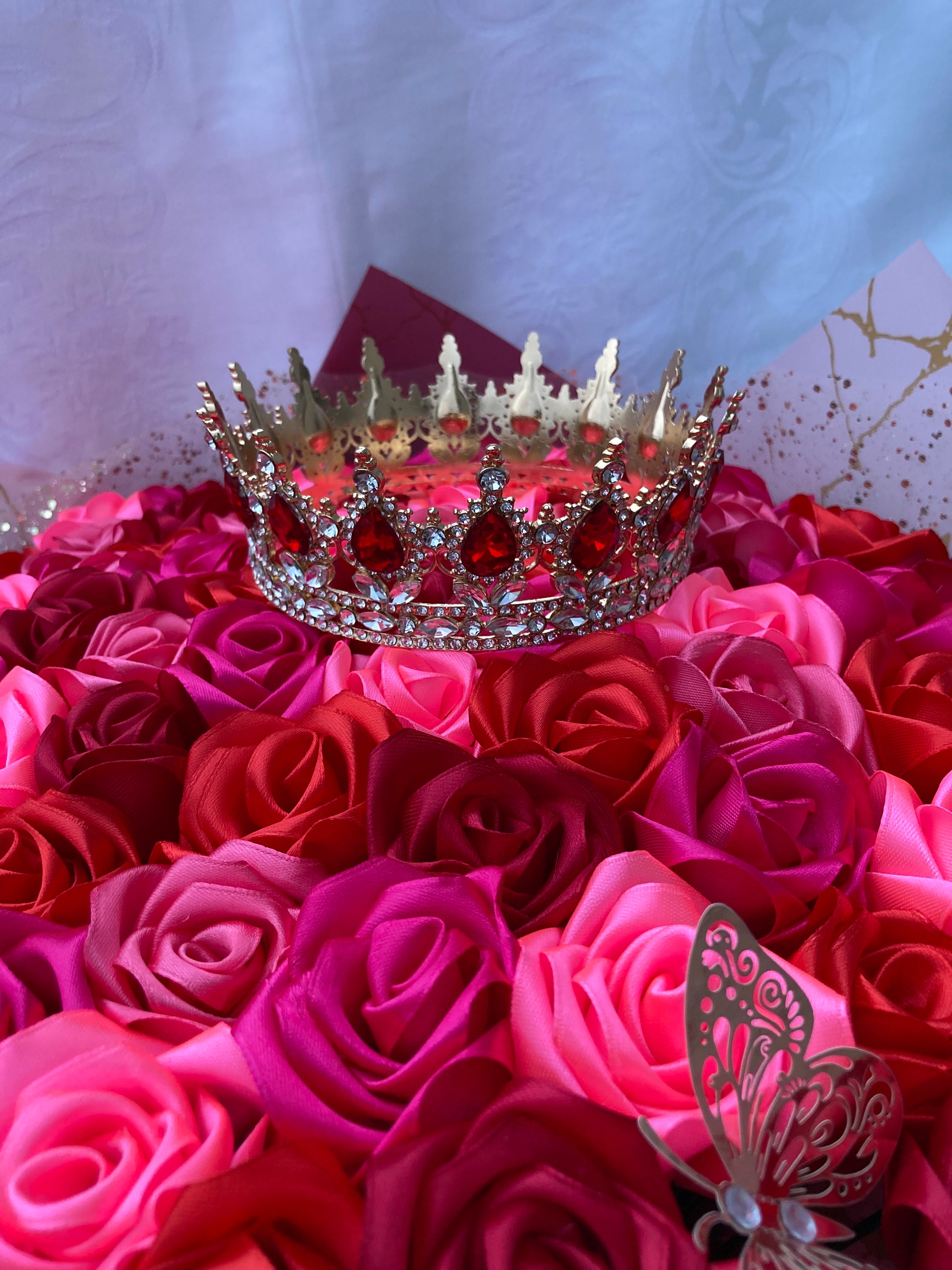 100 Rose Ramo Buchon con corona, ramo de reina, ramo de rosas eternas, ramo  de cumpleaños, ramo de compromiso, arreglo floral siempre duradero -   México