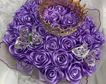 Light Up Bouquet, Purple Lavender Eternal Rose Bouquet, Ever Lasting Roses, 35 Rose Bouquet, Ramo Buchon, Romantic Bouquet, Princess Bouquet