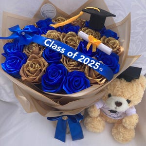 Ramo Buchon, Grad 2025 Geschenk, Gold Glitter Eternal Rose Bouquet Handgefertigte Gefälschte Blume, Immergrüne Blume, Sparkly Bouquet