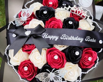 Geburtstagsstrauß, ewige Rose Ramo, handgefertigtes luxuriöses Blumenarrangement, dauerhafte Blume, Prinzessin Bouquet, Geburtstagsgeschenk, kundenspezifisch
