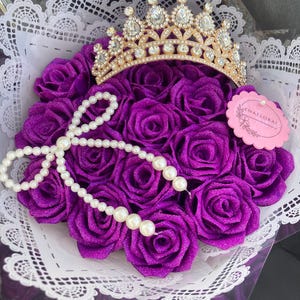 Purple Glitter Eternal Rose Bouquet, Forever Bouquet, Ramo Buchon, Birthday Bouquet, Engagement, Graduation Ever Lasting Flower Arrangement