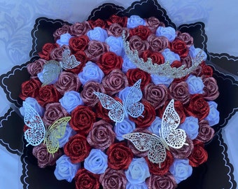 Glitter Ramo Buchon, 3 Color Eternal Rose Bouquet, Handmade Fake Flowers Bouquet, Ever Lasting Flower, Large Rose Bouquet, Sparkly Bouquet