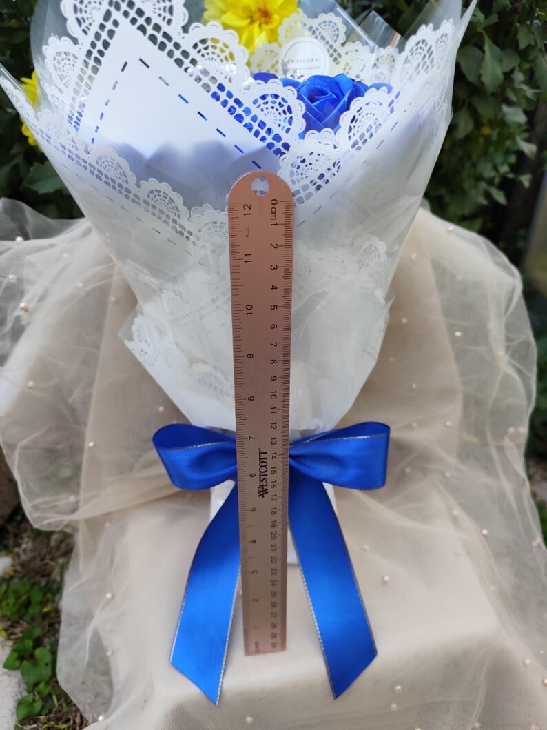 Royal Blue Eternal Rose Bouquet, Ribbon Rose Bouquet, Handmade Flower ...