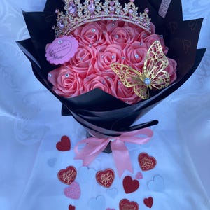 Rose Gold Pink Eternal Rose Bouquet, Ribbon Rose Bouquet, Handmade Flower Bouquet, Rose Bouquet, Ramo Buchon, Birthday Bouquet, Anniversary
