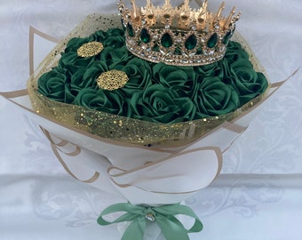 Emerald Green Eternal Rose Bouquet, Mother’s Day, Graduation, Handmade Fake Flowers Bouquet, Ever Lasting Flower Arrangement, Ramo Buchon,