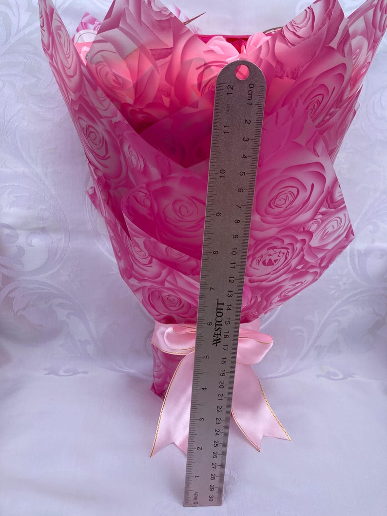 Pink Heart Eternal Rose Bouquet, Birthday Ribbon Rose, Handmade Flower ...