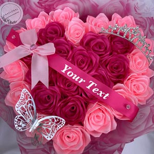 Pink Heart Eternal Rose Bouquet, Birthday Ribbon Rose, Handmade Flower Bouquet, Rose Bouquet, Ramo Buchon, Anniversary, Proposal, Any Occasi