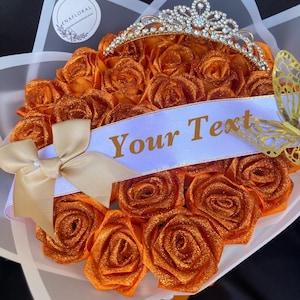Orange Glitter Ramo Buchon, Eternal Rose Bouquet, Handmade Fake Flower Bouquet, Lasting Flower, Birthday, Quinceanera, Anniversary, Holiday