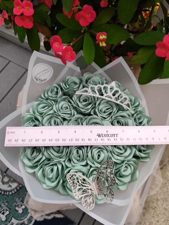 Sage Green Eternal Rose Bouquet, Birthday, Quince, Graduation