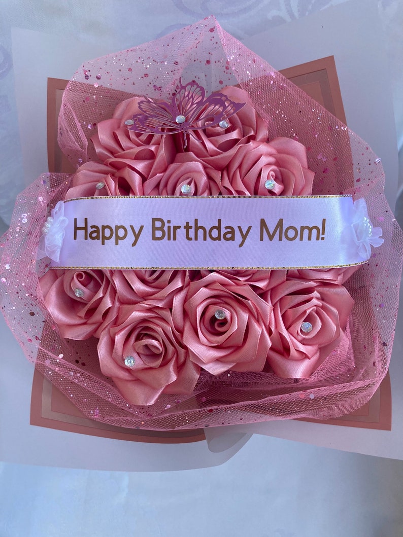 Bling Eternal Rose Bouquet, Ribbon Rose Bouquet, Handmade Fake Flower