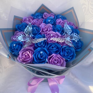 Ramo Buchon, Ramo de Rosas Eternas Brillantes, Ramo de Flores Artificiales Hecho a Mano para el Día de la Madre, Arreglo Floral Eterno, Ramo de Cumpleaños