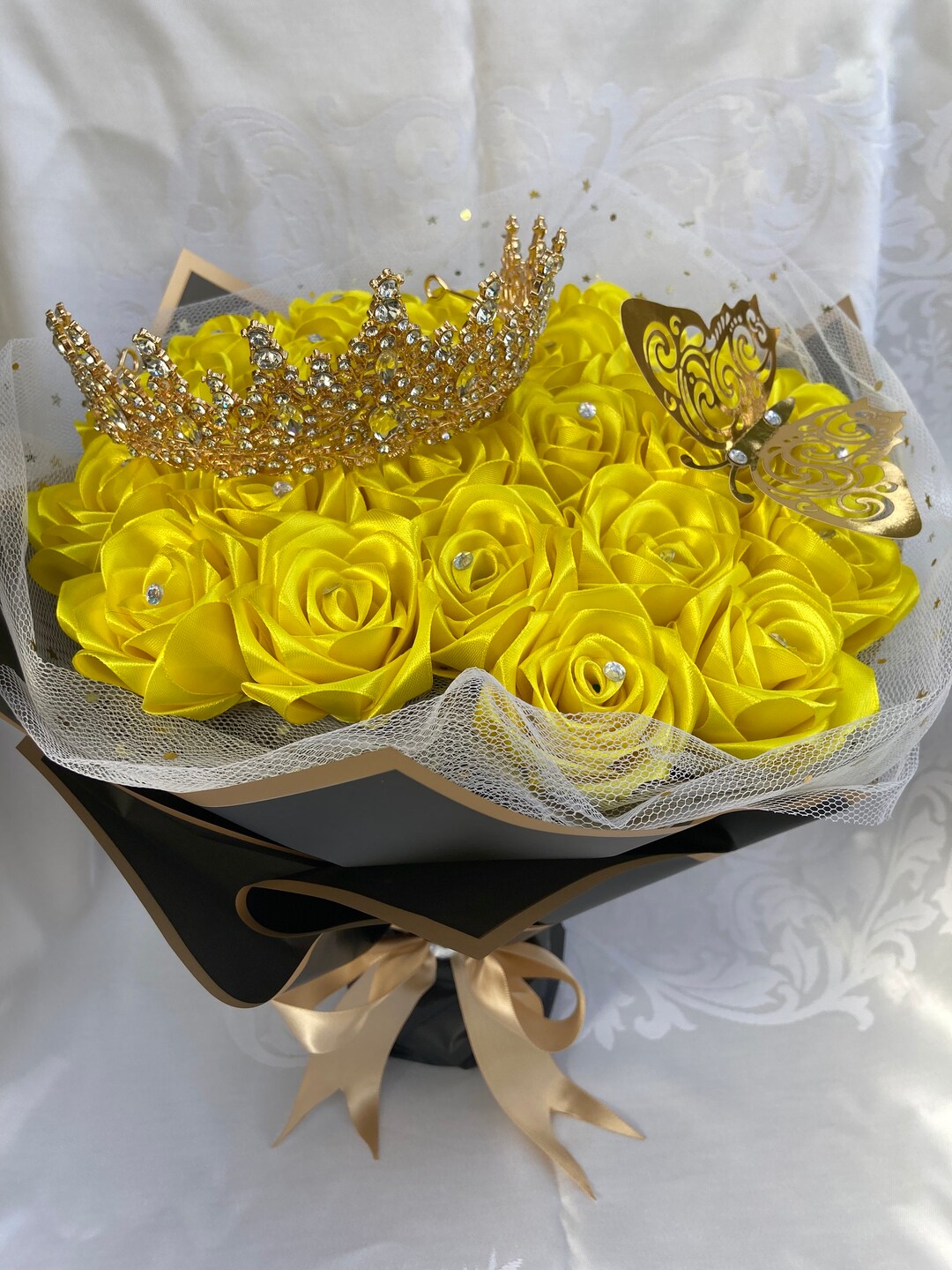 Yellow Eternal Rose Bouquet, Handmade Fake Flowers Bouquet, Ever