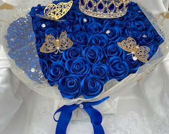 100 Rose Royal Blue Bouquet, Königin Bouquet, ewiges Rose Bouquet, Geburtstagsstrauß, Verlobungsstrauß, ewige Blumen, Ramo Buchon