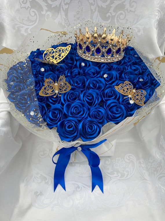 100 Rose Royal Blue Bouquet, Queen Bouquet, Eternal Rose Bouquet, Birthday  Bouquet, Engagement Bouquet, Ever Lasting Flowers, Ramo Buchon 