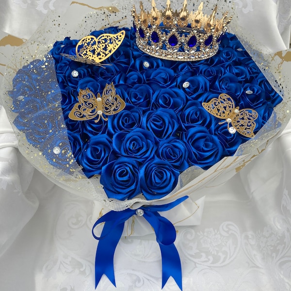 100 Rose Royal Blue Bouquet, Queen Bouquet, Eternal Rose Bouquet, Birthday Bouquet, Engagement Bouquet, Ever Lasting Flowers, Ramo Buchon