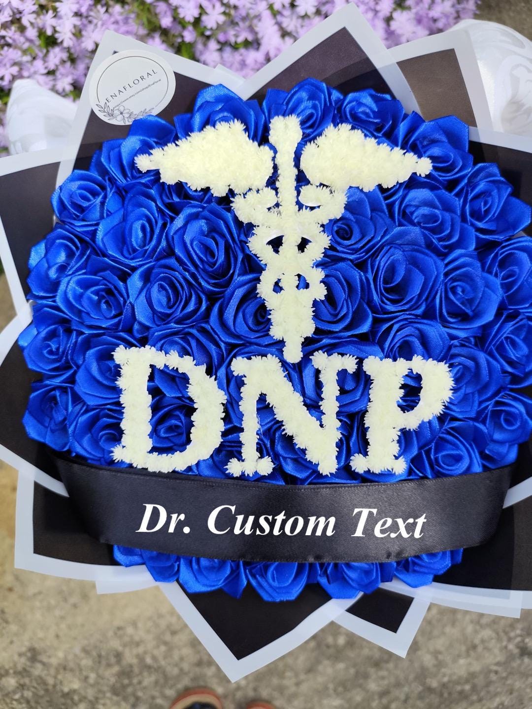 DNP Graduation Bouquet, RN Bouquet, Custom Med Grad Ramo Buchon, Baby Breath Initial Eternal Bouquet, Handmade Flowers, Ever Lasting Flower