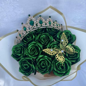 Green Glitter Ramo Buchon, Eternal Rose Bouquet, Handmade Fake Flowers Bouquet, Large Rose Bouquet, Birthday Bouquet, Anniversary Homecoming