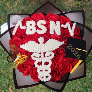 BSN Graduation Bouquet, RN Bouquet, Custom Med Grad Ramo Buchon, Baby Breath Initial Eternal Bouquet, Handmade Flowers, Ever Lasting Flower