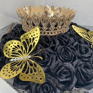 Black Glitter Rose Ramo, Eternal Rose Bouquet, Handmade Fake Flowers Bouquet, Ever Lasting Flower, Large Rose Bouquet, Sparkly Bouquet