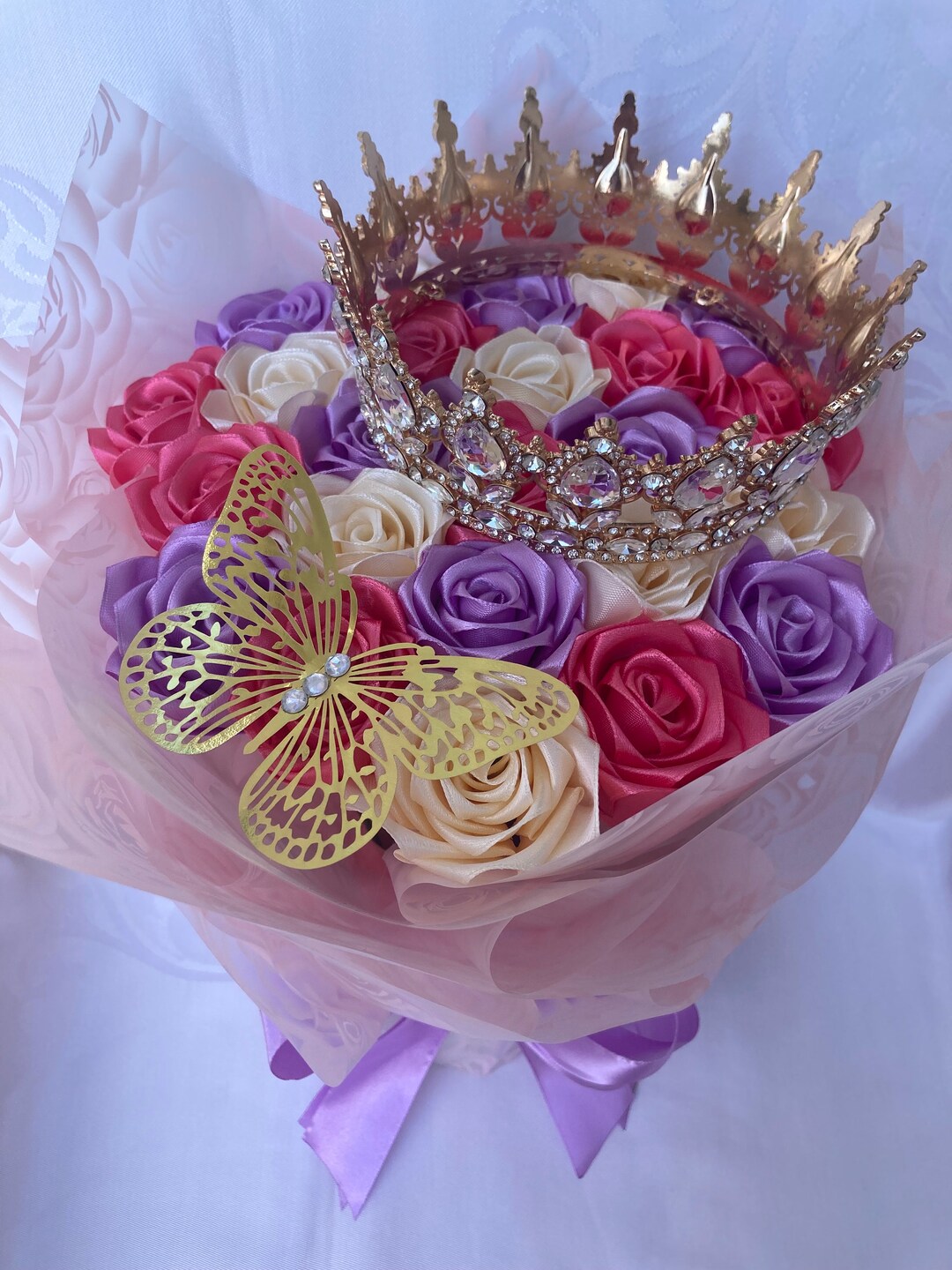 Ribbon Roses, Ramo Buchon, Bling Eternal Rose Bouquet, Ribbon Rose ...