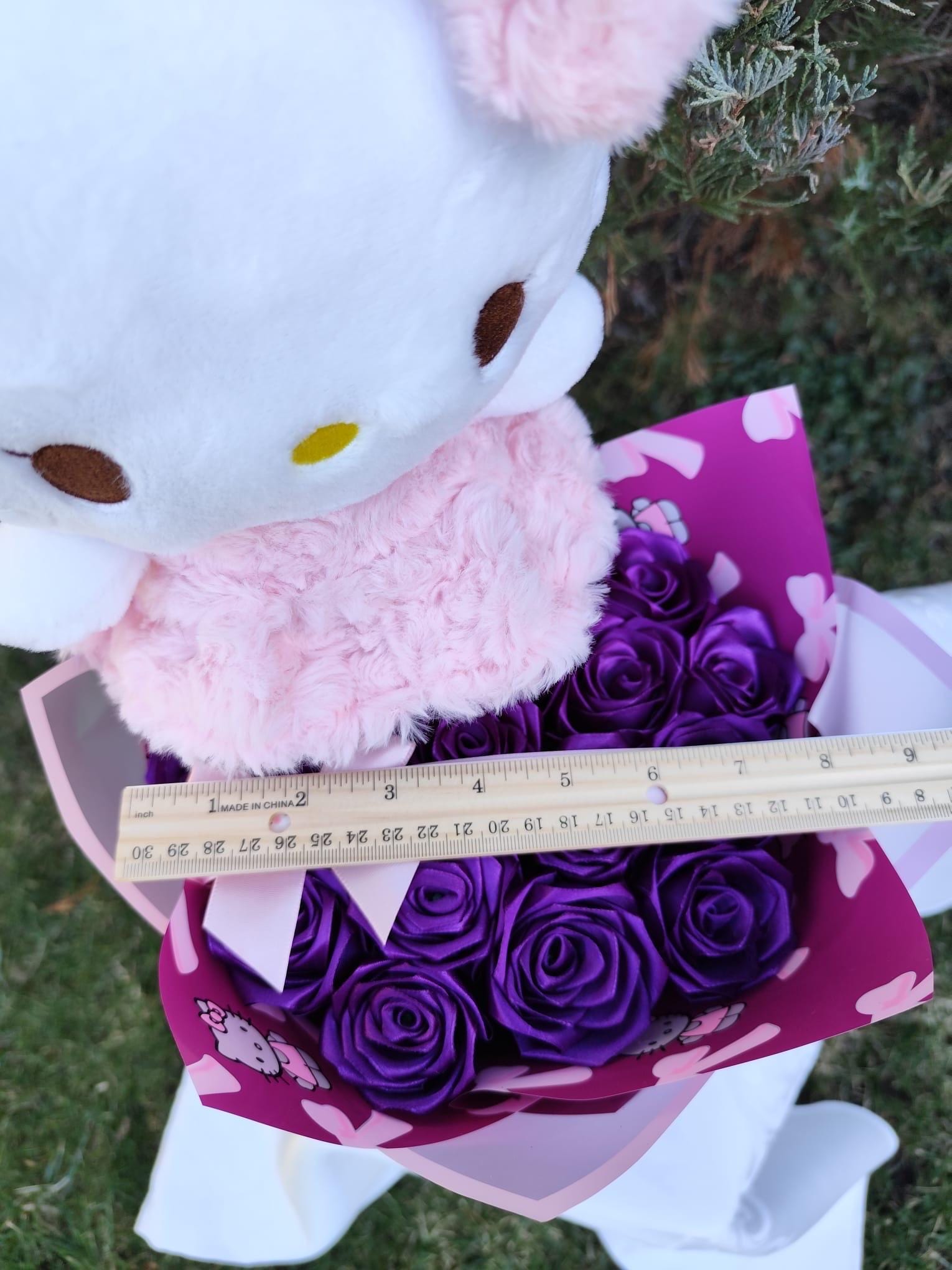 Hello Kitty Eternal Rose Bouquet, Ribbon Roses, Handmade Flower Bouquet ...