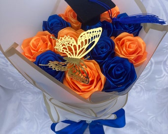 Customizable Graduation Ramo Buchon, School Color Bouquet, Eternal Rose Bouquet, Handmade Fake Flower, Ever Lasting Flower