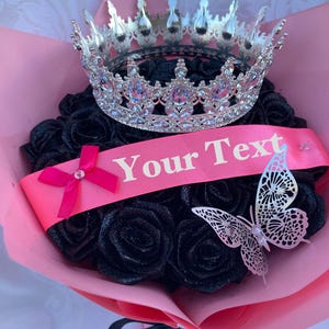 Schwarzer Glitter Strauß, schwarze Rose Ramo Buchon, ewiger Rosenstrauß, ewige Blume, großer Strauß, funkelnder Strauß, Abschlussfeier
