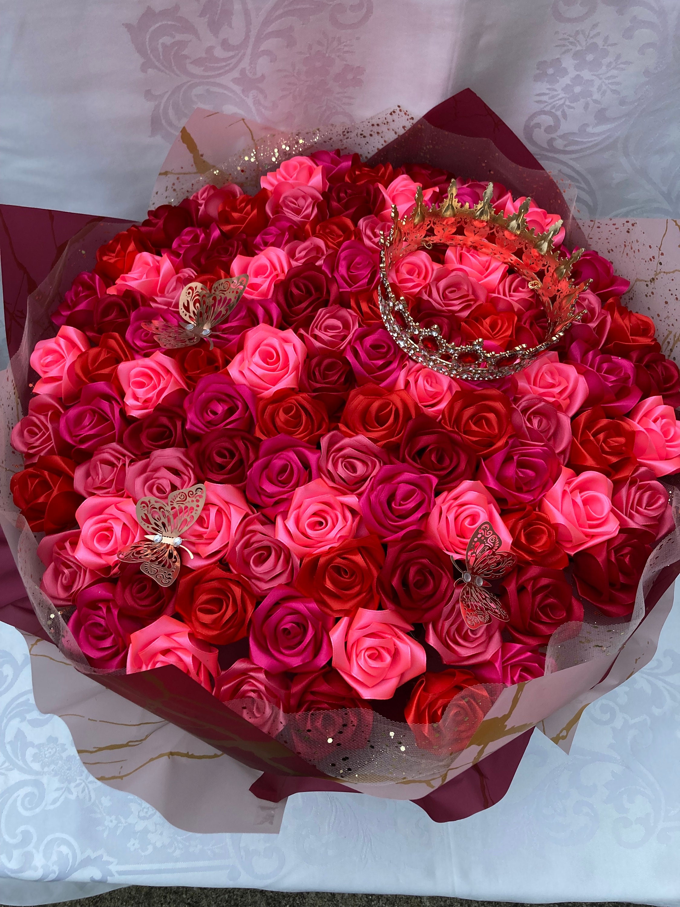 100 Rose Ramo Buchon, Queen Bouquet, 5 Color Red Pink Bouquet, Eternal Rose  Bouquet, Birthday Bouquet, Engagement Bouquet, Princess Bouquet 