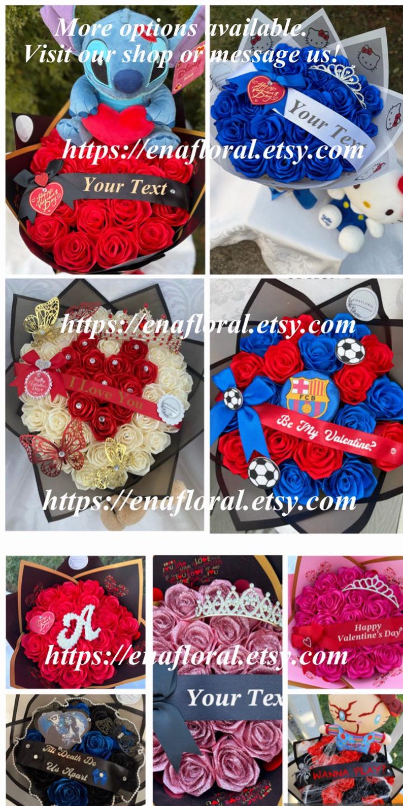 Pink Heart Eternal Rose Bouquet, Birthday Ribbon Rose, Handmade Flower ...