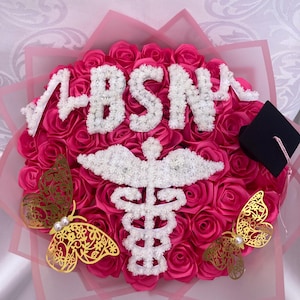 BSN-Abschluss-Blumenstrauß, RN-Blumenstrauß, benutzerdefinierter Med-Grad Ramo Buchon, Babyatem-Anfangs-Ewig-Blumenstrauß, handgemachte Blumen, immerwährende Blume
