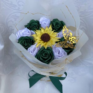 Sunflower Ramo Buchon, Eternal Rose Bouquet, Handmade Fake Flowers Bouquet, Ever Lasting Flower Arrangement, XL Rose Bouquet, Fall Bouquet