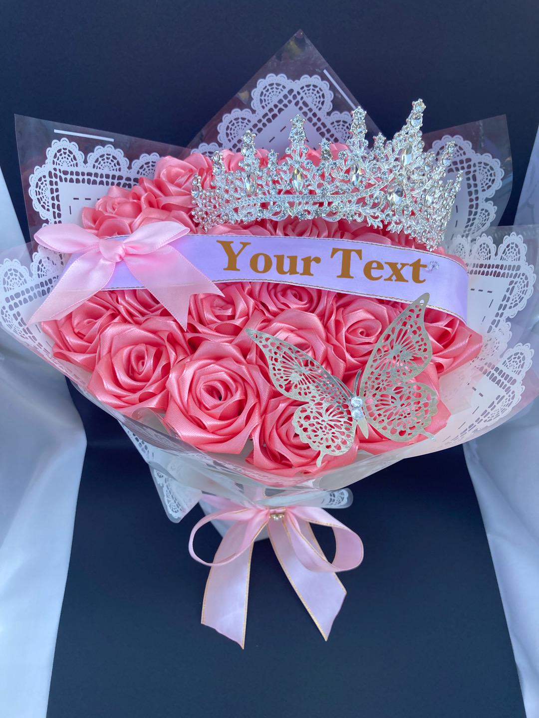 Rose Gold Pink Eternal Rose Bouquet, Ribbon Rose Bouquet, Handmade Flower Bouquet, Rose Bouquet, Ramo Buchon, Birthday Bouquet, Anniversary