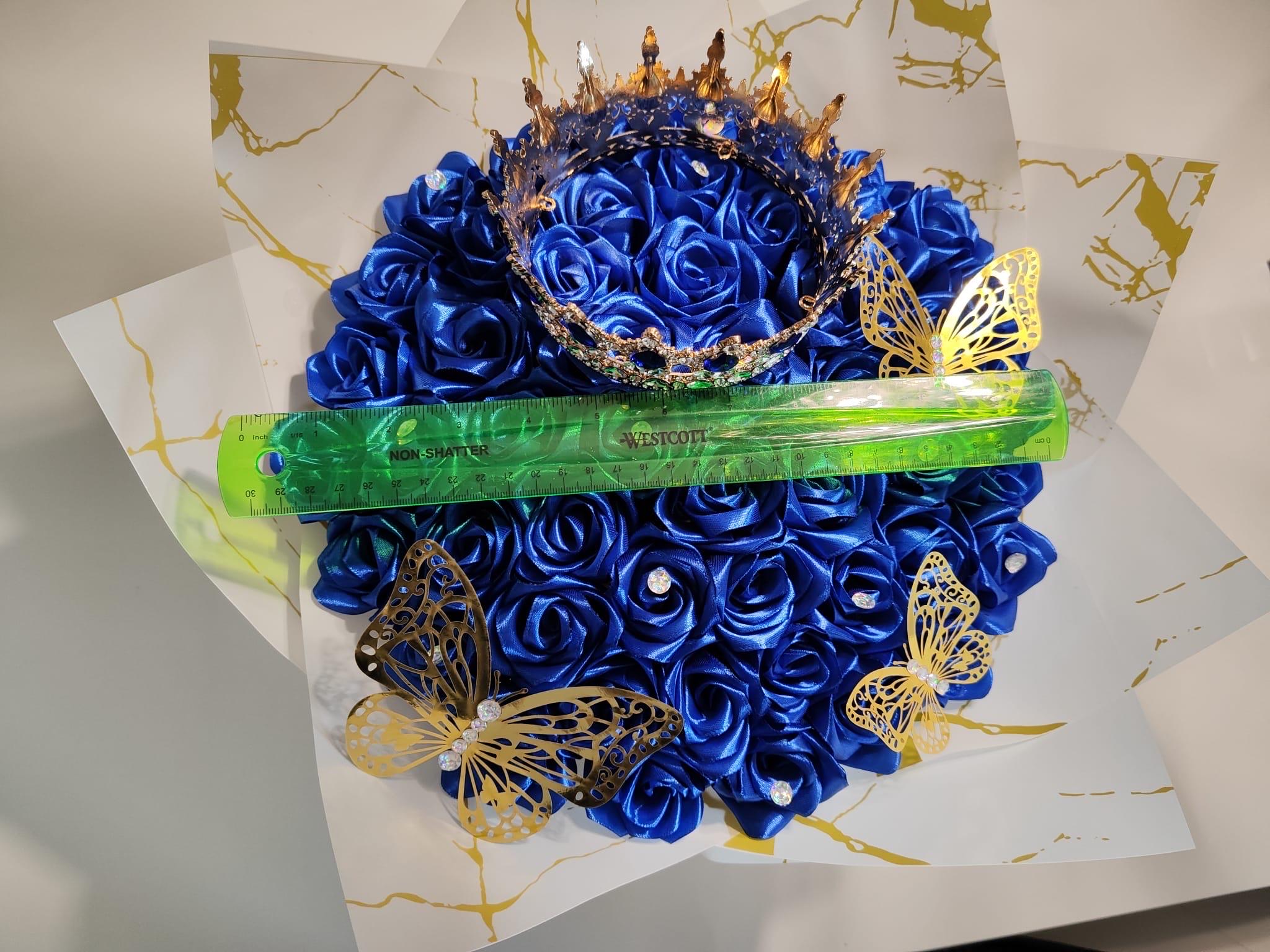 Royal Blue Ramo Buchon With Crown, Eternal Rose Bouquet, Forever Rose ...