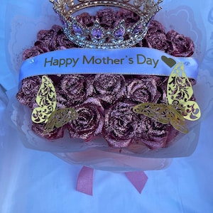 Glitter Ramo Buchon Mother’s Day, Eternal Rose Bouquet, Handmade Fake Flowers Bouquet, Ever Lasting Flower, Large Rose Bouquet, Graduation