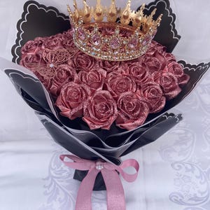 Pink Glitter Ramo Buchon, Eternal Rose Bouquet, Handmade Fake Flower Bouquet, Lasting Flower, Birthday, Quinceanera, Anniversary, Holiday