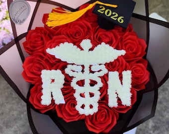 RN afstudeerboeket, NP cadeau, medische aangepaste grad, baby adem eerste eeuwig boeket, fotoshoot handgemaakte bloemen, altijd blijvende bloem