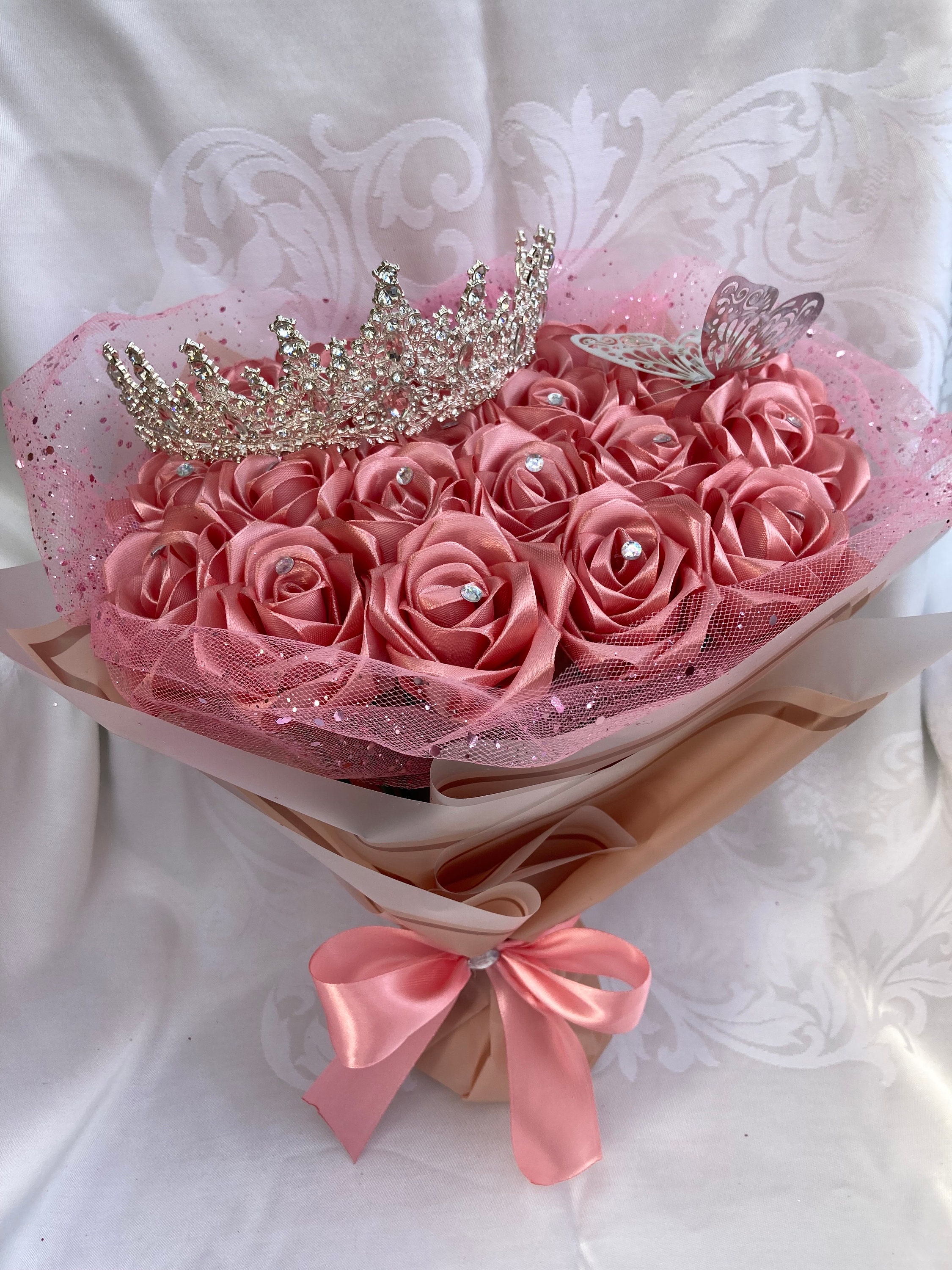 25 Light Pink Glitter Roses