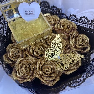 Treasure Chest Glitter Ramo Buchon, Eternal Rose Bouquet, Handmade Fake Roses, Lasting Flower, Large Rose Bouquet, Birthday, Anniversary
