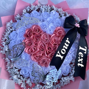 Eternal Rose Bouquet, Queen Bouquet, Ramo Buchon, Custom Keepsake Birthday Bouquet, Engagement, Graduation Ever Lasting Flower Arrangement