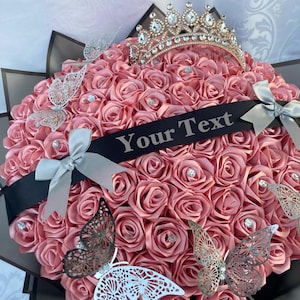 Custom Ramo Buchon, Pink Rose Gold Valentine Queen Bouquet, Eternal Rose Bouquet, 100 Rose Bouquet, Engagement Bouquet, Ever Lasting Flower