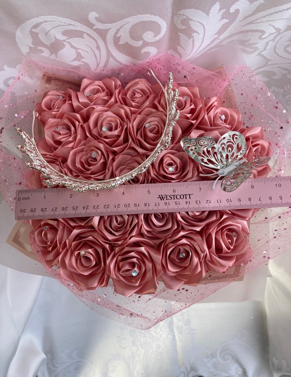 Bling Eternal Rose Bouquet, Ribbon Rose Bouquet, Handmade Fake