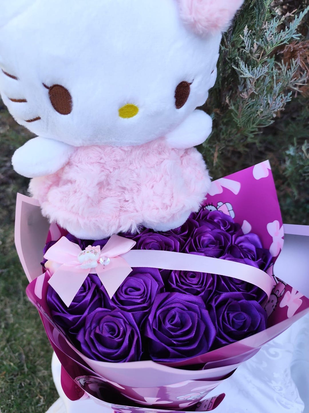 Hello Kitty Eternal Rose Bouquet, Ribbon Roses, Handmade Flower Bouquet ...
