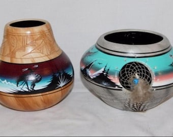 サイン入り 本物のナバホ族の白塗り陶器のカメの飾り ネイティブ