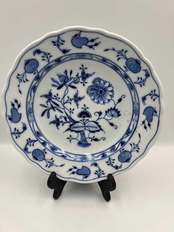 マイセン 深皿2枚セット 手描きブルーオニオン、剣なし、1880年代以前