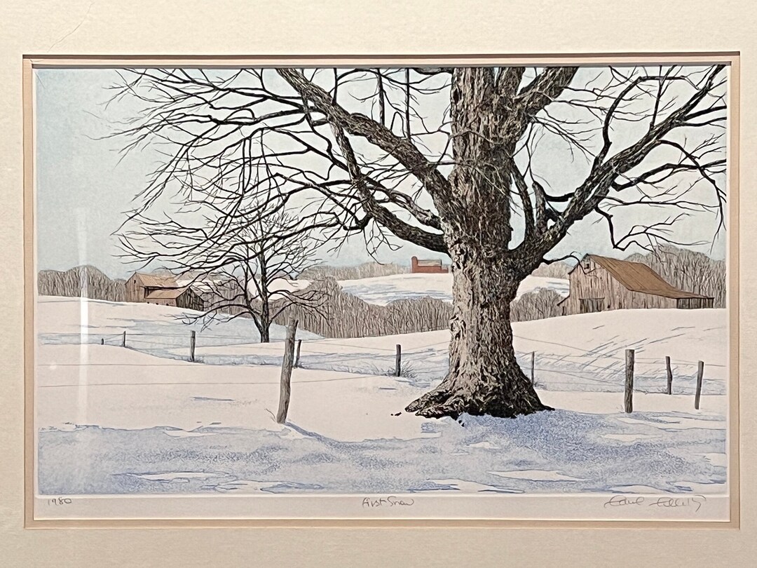 Original Handpainted Etching by Carol Collette first Snow Etsy
