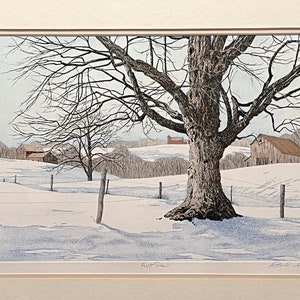 Original Hand-Painted Etching by Carol Collette, “First Snow” 1980, Pencil Signed