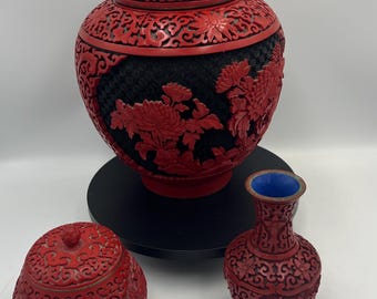 Vintage Chinese Cinnabar Lacquer Collection - Ginger Jar, Bottle Vase & Lidded Jar - Choose Your Piece