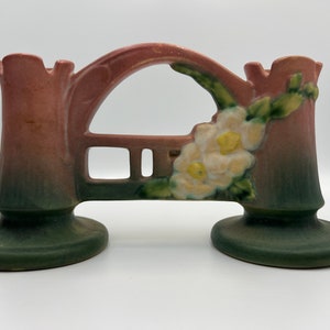 Roseville Pottery White Rose Double Vase #148
