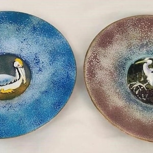 Vintage G Stoughton Art Plates - Hand Painted Crane Design