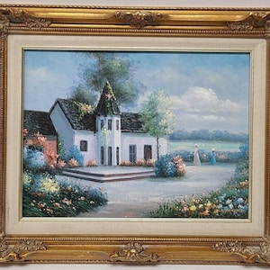French Impressionist Original Oil Painting of a Church, J. Perrine